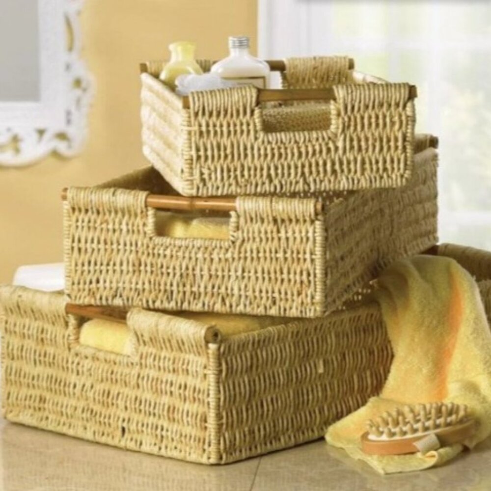 Rustic Tan Woven Storage Baskets - Set of 3 - Picture 1 of 2